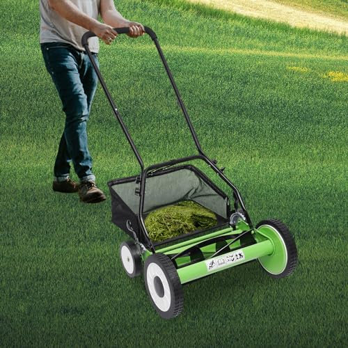16 Hand Push Lawnmower, Manual Reel Walk-Behind Grass Catcher with 5 Blades 56.5 * 45 * 81cm