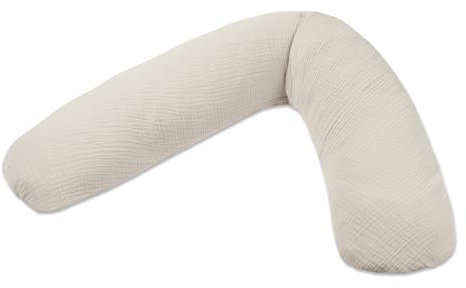 Theraline Stillkissen & Schwangerschaftskissen Dodo Pillow Premium - 180cm inkl. Bezug aus Musselin (100% Baumwolle) - Leise und feine Perlen, schadstoffgeprüft, maschinenwaschbar - Sandbeige