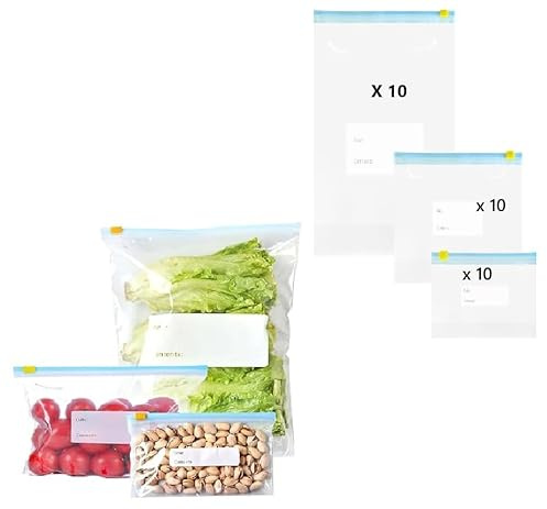 30stk Gefrierbeutel Zipper Wiederverwendbare Lebensmittel Beutel Großer Mittlerer und Kleiner Größen Aufbewahrungsbeutel Sandwichbeutel Küche Beutel für Gemüse Milch Snacks Fleisch