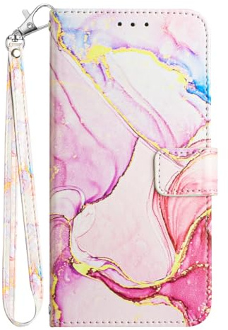 JYNCHDZ for iPhone 12 Case Shockproof PU Leather Bumper Marble Flip Folio Wallet Case with Card Holder Kickstand Magnet Wrist Strap Full Protective Skin Cover for iPhone 12, Rose Pink