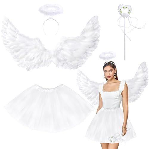 Goenb alas de ángel y halo de la pared ángel disfraz de accesorios con tutú falda de tul para Halloween Navidad Carnaval fiesta temática