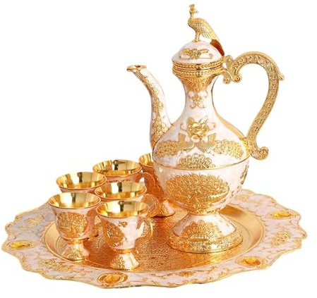Baoblaze Ensemble de théière avec Tasses Ensemble de Service à Eau Ornement de Table pour Les Vacances Mariage Thé Café Cappuccino Décoration de fête, Or Blanc