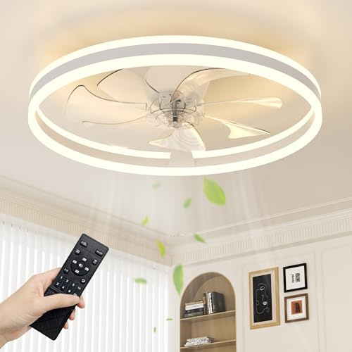 NIORSUN Ceiling Fan with Light, 60cm White Ceiling Fan Light with Remote | 3000K-6500K Dimmable Fan Lights Ceiling for Bedroom,6 Speeds Light Fan Ceiling,Quiet Smart Modern LED Ceiling Fan with Lights