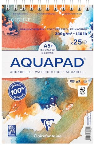 Clairefontaine 976102C Spiralblock Aquapad A5 25 Blatt 300g Naturweiß
