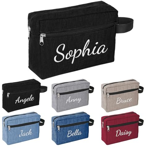 Personalisierte Kulturbeutel Herren mit Gestickt Namen, Reise Kulturtasche Herren Reisezubehör Waschtasche zum Aufhängen, Kosmetiktasche Herren Toiletttasche Männer Klein Waschbeutel (Schwarz)