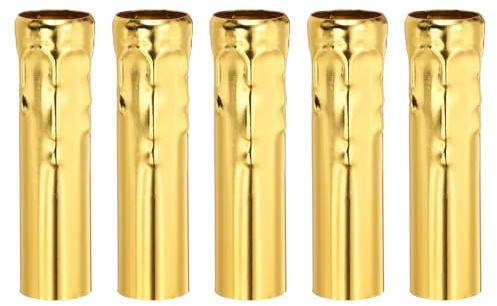 PATIKIL 3.94 Tall Candle Covers Sleeves, 5 Pcs Metal E14 Chandelier Socket Sleeves with Dripping Candelabra Base Accessories Bulb Light Base Holder for Lighting Lamps DIY, Swimming Gold