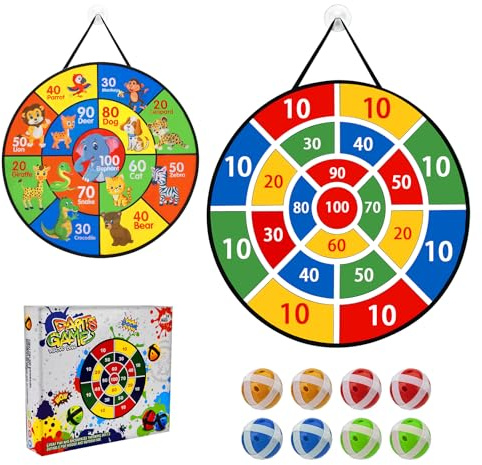 Jeu de Fléchettes pour Enfants, Animaux Double Face Jeu de Fléchettes Pliable avec 8 Balles pour Collantes Jeux de Fête Intérieurs et Extérieurs Garçon Fille et Adulte (66 cm)