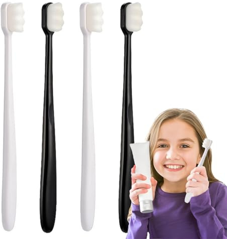 4 Stück weiche Borstenzahnbürste, Nano-Zahnbürste, Nanobürste, Zahnbürste, Zahnbürste, weiche 20.000 Borsten für empfindliche Zähne & Zahnfleisch, Erwachsene & Kinder (2 Schwarz + 2 Weiß)