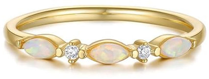 Tolldek Alliances en or 9 K/14 carats - Bague délicate - Bague de fiançailles - Au375/585 - Avec opale et moissanite - Multicolore - Taille marquise - Taille 47 à 62, or jaune 14 carats (585), Opale