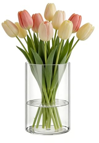 Koelaa Vase Cylindrique en Acrylique Incassable, Vase Transparent Moderne pour Fleurs, Décorations Salon et Chambre à Coucher Style Scandinave, Déco Maison Élégante, Cadeau Femme/Mariage-15 x 25cm