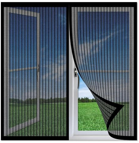 Mosquiteras para Ventanas Abatibles 85 x 190 cm sin Taladrar Cortina Magnética para Puerta Tela Mosquiteras de Ventanas para Todo Tipo de, Negro
