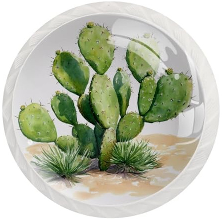 JAVENPROEQT Set di 12 pomelli rotondi in cristallo verde a forma di cactus nel deserto, per cassettiera, armadio, porta, armadio, con viti, decorazione per casa, ufficio, cameretta dei bambini