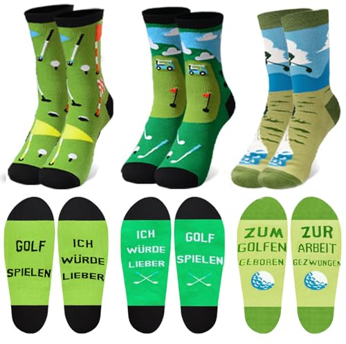 FestiKiva Chaussettes de golf pour hommes, chaussettes amusantes en coton, chaussettes confortables pour anniversaire, accessoires de golf, Lot de 3 paires de chaussettes vertes, taille unique