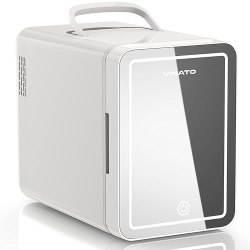 VINATO 6L Mini Kühlschrank mit LED-Spiegel - Kosmetikkühlschrank für Hautpflege, Kühlbox elektrisch für Auto & Haus, Kühlschrank 6L Kühl-/Heizfunktion