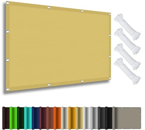 Tenda a Vela Ombreggiante 3 x 4 m Copertura Antipolvere Protezione Antivento Impermeabile Telo Ombra Antivento con Fune e Occhiellato per Giardino, Terrazza e Balcone, Color Crema