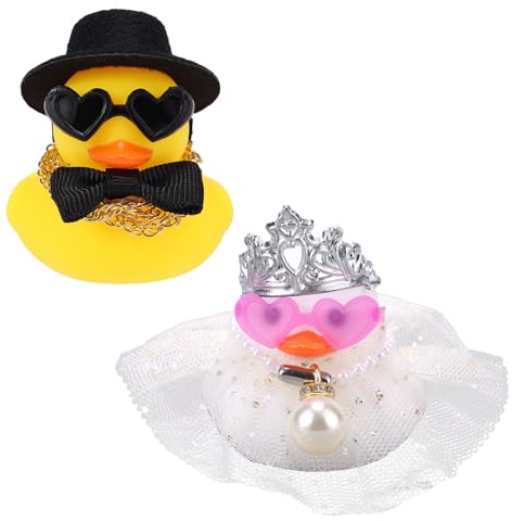 Lyreh Paarset mit 2 Hochzeits-Gummienten, Braut Bräutigam Enten Mini-Paar Entchen für Trauung Geschenk Segenswünsche (Gelb & Weiß)