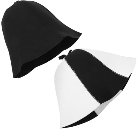 TOYANDONA 2pcs Felt Sauna Hat for Men and Women, Fabric Shower Caps for Steam Room and Bath, Hair Protection Sauna Hair Drying Caps, Black and Black-white 6pcs Set