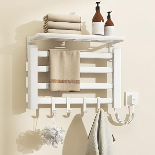 Scaldasalviette elettrico 80W, scaldasalviette da bagno a parete con ganci, termostatico 55 °C, asciugatrice sicura impermeabile IPX5, radiatore a risparmio energetico