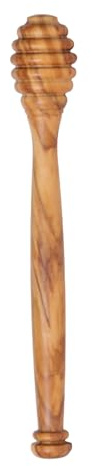 RLMVGBX Olive Wood Honey Dipper, 15cm, 1 Piece | Natural Olive Wood Honey Dipper with Grooved Head, Warp Resistant, Controlled Dripping, Fits Standard Honey Jars, 15cm