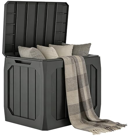 Outsunny Coffre de rangement exterieur 121L, coffre de jardin avec poignées, conteneur étanche, malle de rangement en PP extérieur intérieur jardin terrasse, 56 x 45 x 53 cm, noir