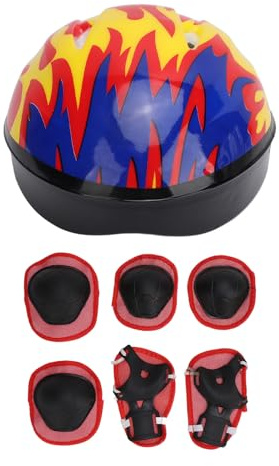 Zhangpu Juego de 7 Piezas de Equipo de Protección para Ciclismo para Niños, Casco, Rodilleras, Coderas, Protectores de Manos, Juego de Patinaje sobre Hielo para Niños