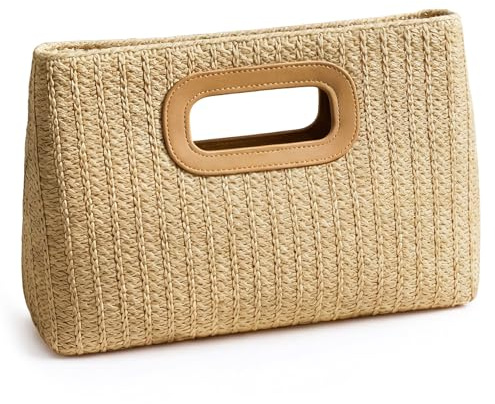 XquiziFit Clutch Purse for Women Evening Clutch Handbag for Wedding Party Formal Evening Bag with Detachable Chain Light Brown-straw