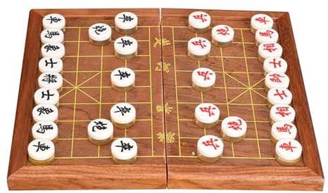 Chinesisches Schach Xiangqi-Set mit klappbarem Furnierbrett und Acryl-Spielfiguren, tragbare Reise-Strategie-Brettspiele for 2 Spieler