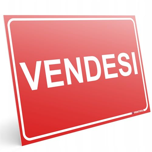 PRINTIMA 32x21 cm Cartello Vendesi in PVC Pannello Segnale Rosso per Case, Appartamenti, Terreni, Locali, Negozi, Uffici, Ville e Proprietà Private con Set Montaggio Incluso