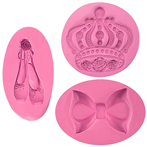 Fondant Silikonformen Kronen Schleife Ballettschuhe für Zuckerpaste Kuchendekoration Cupcake Polymer Ton Seife 3er Set