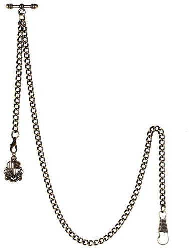 TREEWETO Albert - Orologio da taschino da uomo, con catena a maglia barbazzale, 2 ganci, con ciondolo a forma di scudo antico, design a T, bronzo, Antico