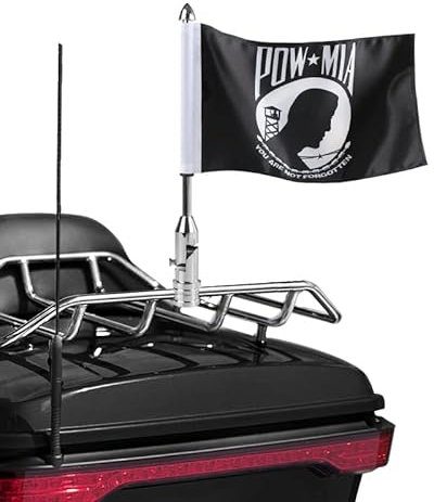 Gdcreestar Motorcycle Flagpole Mount and Pow-mia Premium Double Sided Flag Foldable 90° Flag Pole Holder Bracket Fit for 1/2'' Round Tubular Luggage Rack Harley Touring Spring Honda Goldwing etc.