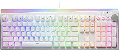 i-rocks K71M RGB Mechanische Gaming-Tastatur mit Media-Steuerknopf, Gateron-Schalter (braun), 104 Tasten mit NKRO, PBT-Tastenkappen, abnehmbares USB-C-Kabel und Onboard-Speicher, weiß