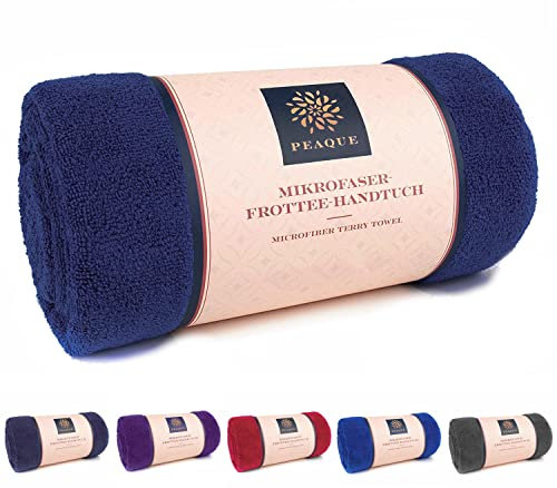 PEAQUE Mikrofaser-Handtuch mit Frottee-Struktur Antibakteriell Schnelltrocknend - Sporthandtuch Reisehandtuch Sauna-Handtuch (Navy, 80x160 cm)