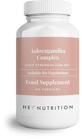 Hey Nutrition Ashwagandha Complex 9000mg Supplement - High Strength KSM-66 - Boosts Mood & Energy - Reduces Stress - UK Manufactured - All Natural, Non-GMO - 60 Vegan Capsules