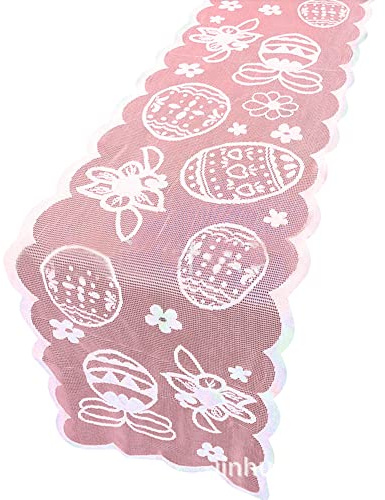 Oster Tischläufer, 33cmx183cm Spitze Tischläufer Modern Blumenmuster Osterei Tischdecke Frühling Oster Tischdeko Soft Spitzen Ostertischläufer Langer Tischläufer Tischband für Ostern Party Hochzeit