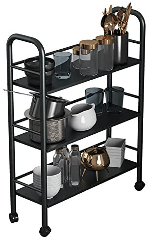 SRHWBF Carrello Portaoggetti in Metallo a 3 Ripiani Multiuso con Ruote Carrello Portautensili da Cucina con Manico per Mobile Cucina Bagno Ufficio Casa Esterno (3)