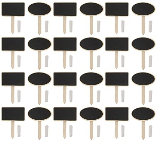 24 Stück Set Pflanzenschilder Holz-Pflanzenstecker Beet-Stecker Stecketiketten Kräuterschilder mit schwarzerTafelfläche und Kreide (12x Oval - 12x Rechteckig)