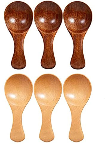 6 Stück Kleiner Salzlöffel Aus Holz, Mini Holzlöffel Mit Kurzem, Gewürzlöffel Für Badesalz, Holzsalzlöffel Massiver Perfekt Fürkleine Marmeladengläser, Eiscreme, Milchpulver, Gewürze,Tee (8.5X3.5cm)