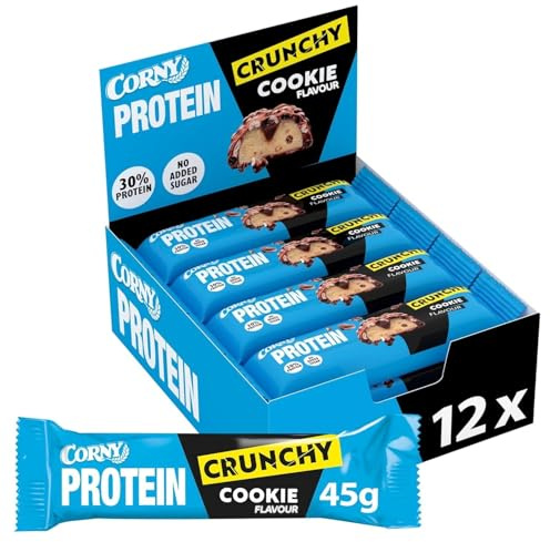 Corny Protein Barritas Chocolate y Cookies, 13,5 g Proteína, 12x45 g | Rico en proteínas, snack proteico, antes del deporte, después del deporte, culturismo, recuperación, con edulcorantes