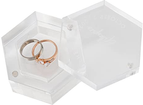 Pekdi Personalisierte Ehering Box Benutzerdefinierte Acryl Ring Box Klarglas Ringträger Box Hexagon Ehering Halter Verlobung Vorschlag Ring Aufbewahrungsbox Geschenk