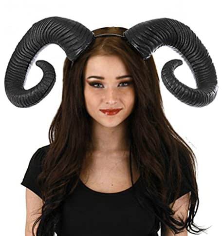 SOLUSTRE Halloween Bull Horn Stirnband Teufel Hörner Stirnband Schwarzer Kuhhorn Haarband Ziegenhörner Kopfstück für Party- - Cosplay- Kostümgebrauch