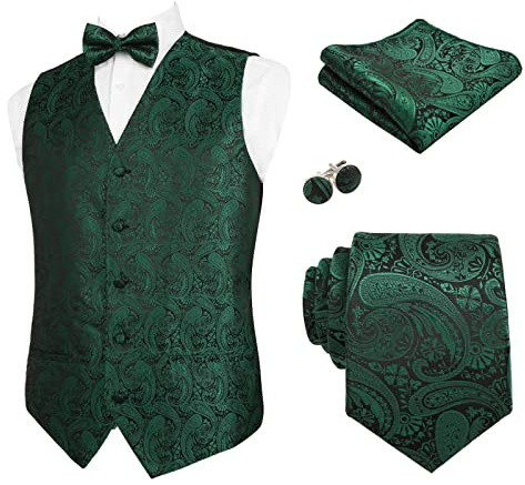 Alizeal Herren Classic 5-teiliges Paisley Jacquard Anzug Weste Set | Krawatte, Einstecktuch, Fliege, Manschettenknöpfe und Weste, lässig, Party, Hochzeit Set