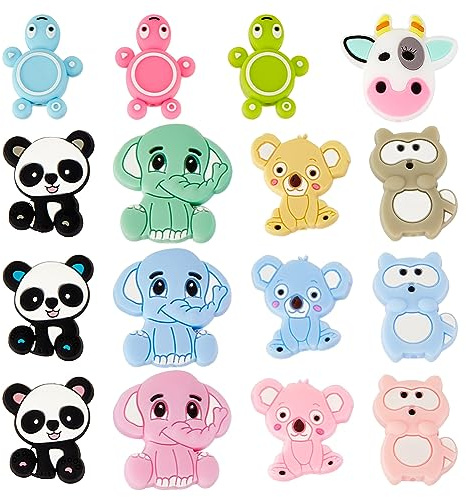 OLYCRAFT 16 Stück 16 Stil Tier Silikonperlen Mit 2mm Loch Koala Schildkröte Elefant Panda Perlen Glatte Lose Abstandshalter Silikonperlen Dehnbare Perlen Für Halskette Armband Herstellung