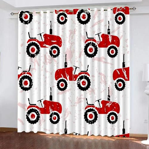 VULORA Cartoon-Traktor Gardinen Blickdicht Vorhang LKW Thermo Vorhänge mit Ösen für Schlafzimmer Wohnzimmer Polyester Verdunklungsvorhänge Modern Kindergardine 150x166cm(BxH), 2er Set