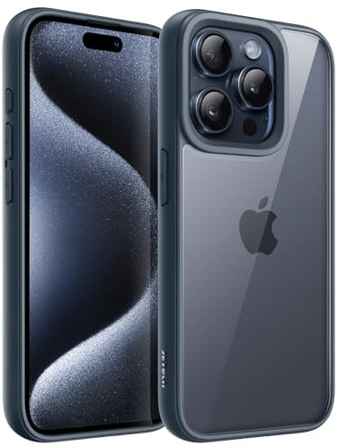 JETech Hülle für iPhone 15 Pro 6,1-Zoll, Stoßfestes Handy Stoßfänger Schutzhülle, Solid Farbe Matt TPU Rahmen, Anti-Kratzer Transparent Rückseite (Titan Blau)