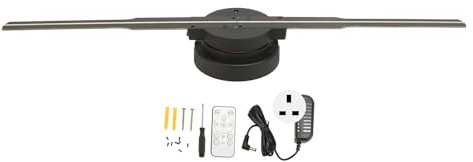 WiFi Holographic Advertising Display with 1024X640 Resolution, 3D Hologram Projector Fan for Sound Playback, 24 Hour Battery Endurance (UK Plug)