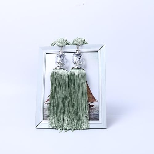 BBTISG 2 Stück Vorhang Raffhalter, Seil Raffhalter Quasten Vorhänge Seil Bohemian Stil Handgefertigt Quasten Raffhalter für Zuhause, Schlafzimmer, Fensterdekoration (grün)