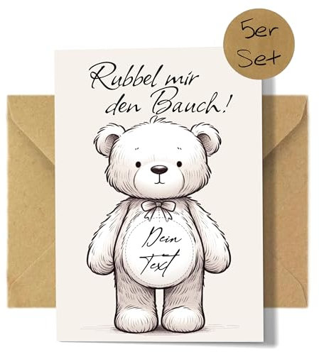 5 Rubbelkarten zum selbst Beschreiben | Set mit 5 Kraftpapier Umschlägen, fertig mit goldenem Rubbelsticker für Gutschein, Überraschung, Schwangerschaft-Verkünden oder persönliche Botschaft