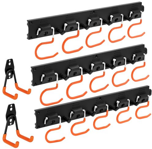 oGoDeal Gartengerätehalter, 3 x 40cm Schiene und 15 Haken+ 2x Schwerlast Haken, Wandhalterung Werkzeughalter für Garage, Geräteschuppen, Keller, Abstellraum, Garten