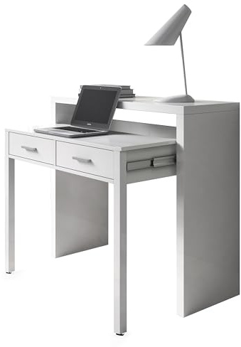 habeig Regal-Schreibtisch Schreibtisch + Kommode in einem, ausziehbar, 99x88x36/66cm, ausziehbar (Weiß/Weiß) 04582